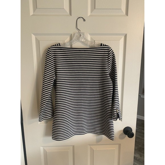 TALBOTS Stretch Cotton Womens Small Striped Boat Neck 3/4 Sleeve Black White - Picture 8 of 12